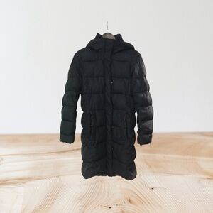 H&M Black Long Hooded Puffer Jacket
